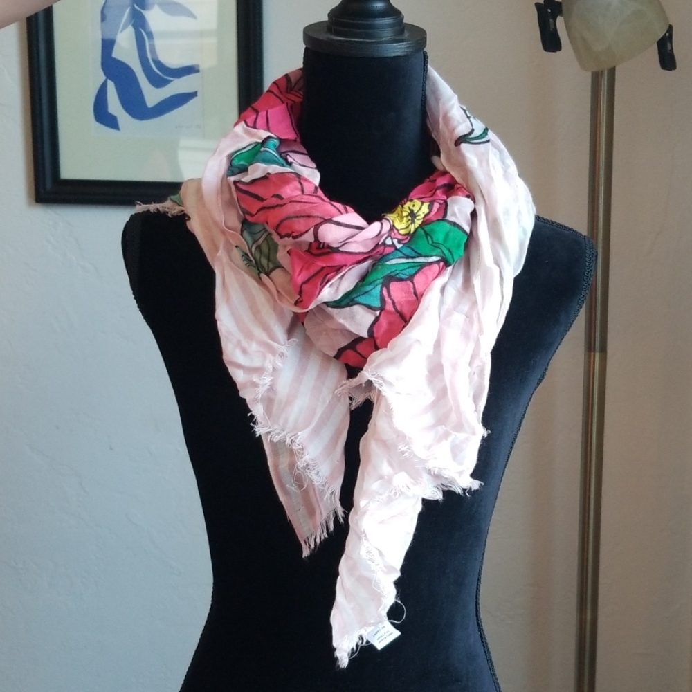 Vera Bradley Pink Stripe Floral Scarf